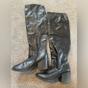 Black leather knee high boots, size 10